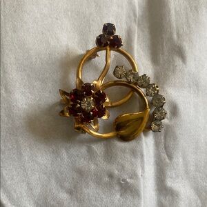 Elegant Gold and Red Floral Brooch